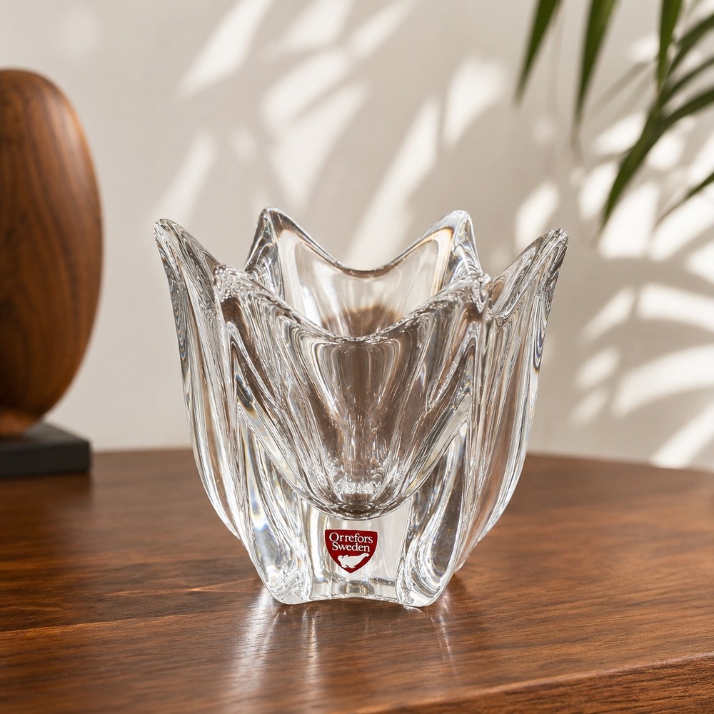 Orrefors Sweden Crystal Freeform Bowl Glass Scandinavian